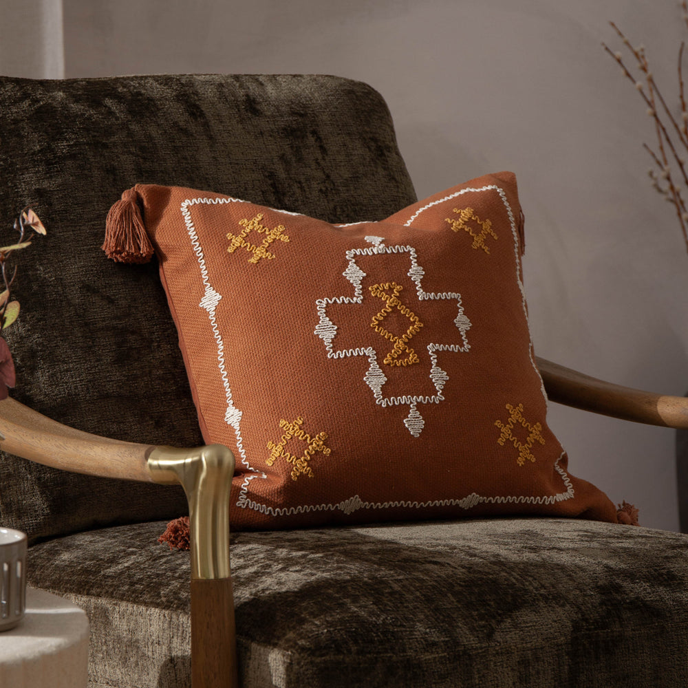 Geometric Orange Cushions - Durdle Embroidered Polyester Filled Cushion Ginger Yard