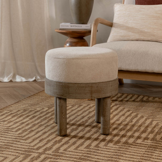 Plain Beige Furniture - Ebbett Wooden Footstool Ecru Yard