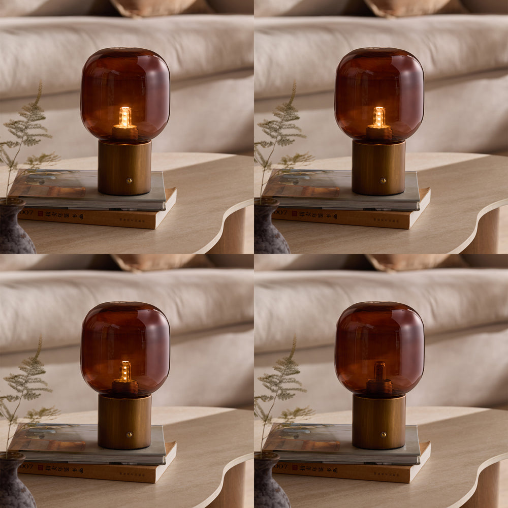 Plain Brown Lighting - Elgin Rechargeable Table Lamp Amber Glass/Aged Brass Yard