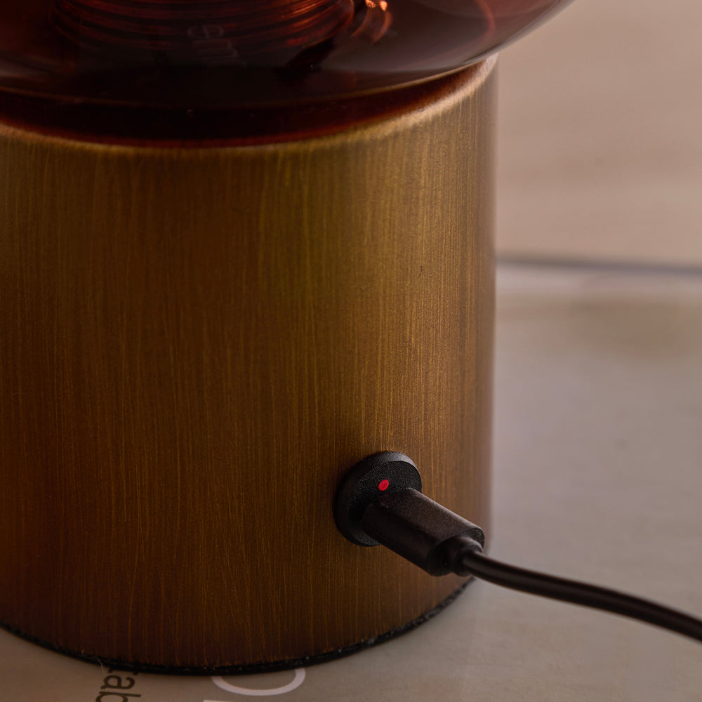 Plain Brown Lighting - Elgin Rechargeable Table Lamp Amber Glass/Aged Brass Yard