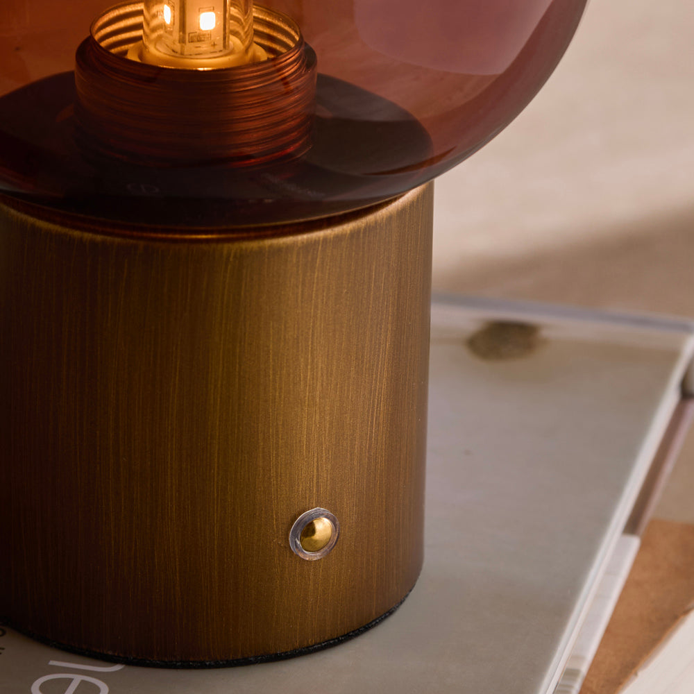 Plain Brown Lighting - Elgin Rechargeable Table Lamp Amber Glass/Aged Brass Yard