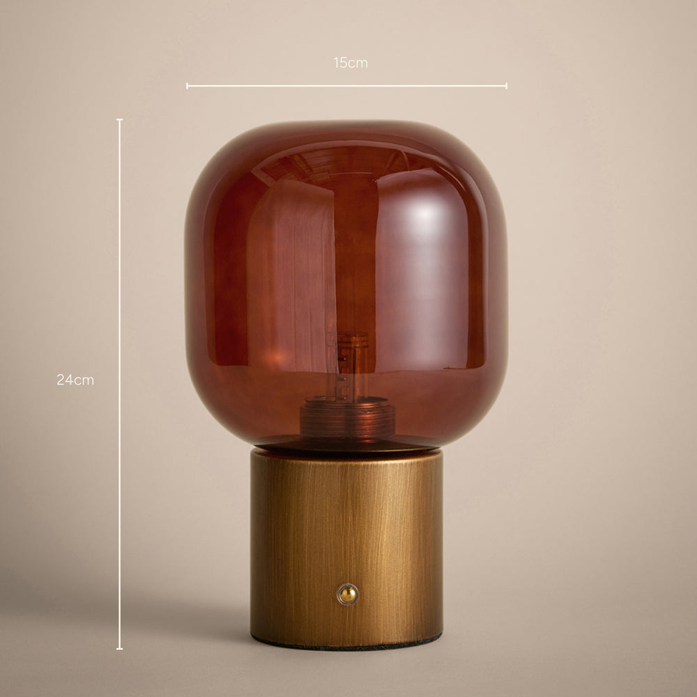 Plain Brown Lighting - Elgin Rechargeable Table Lamp Amber Glass/Aged Brass Yard