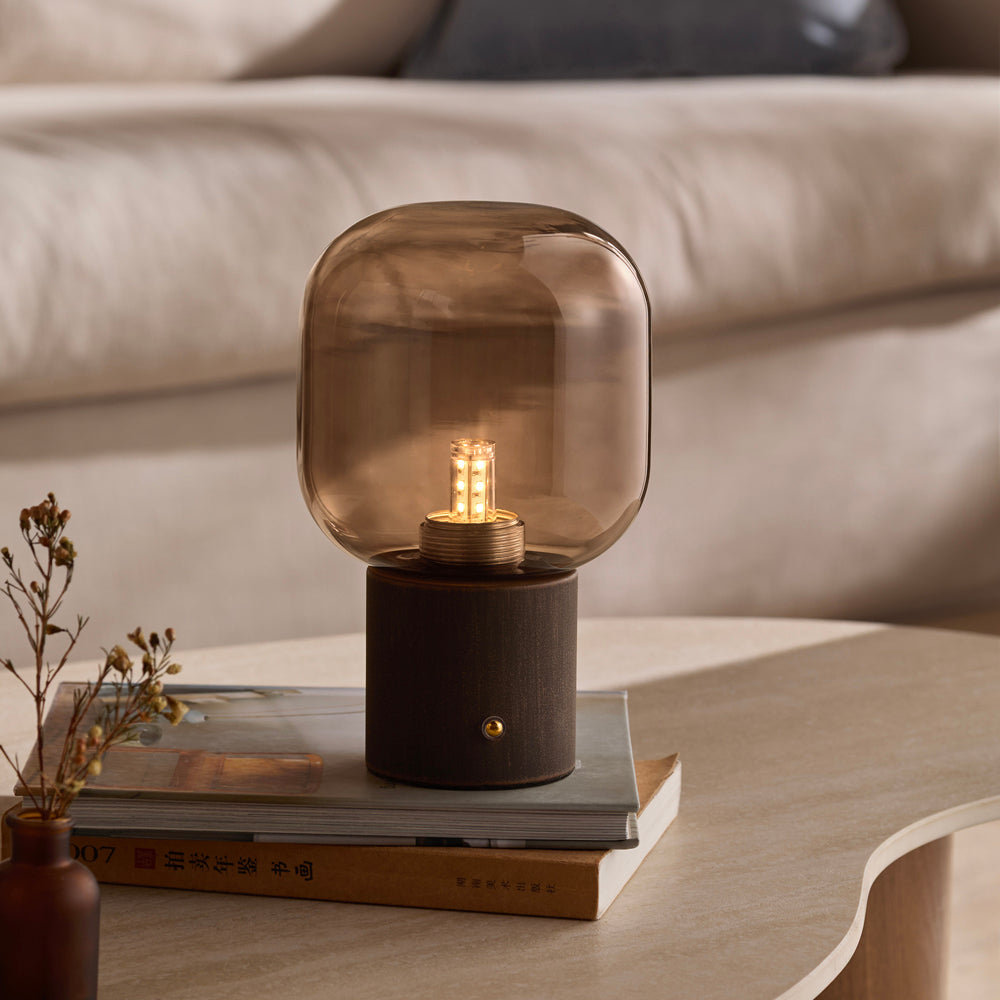Plain Brown Lighting - Elgin Rechargeable Table Lamp Smoked Glass/Espresso Brown Yard