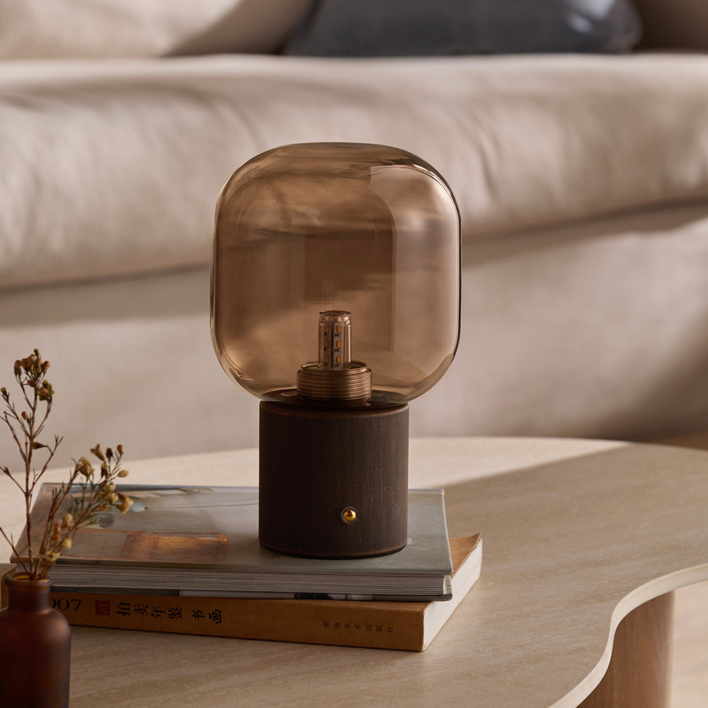 Plain Brown Lighting - Elgin Rechargeable Table Lamp Smoked Glass/Espresso Brown Yard