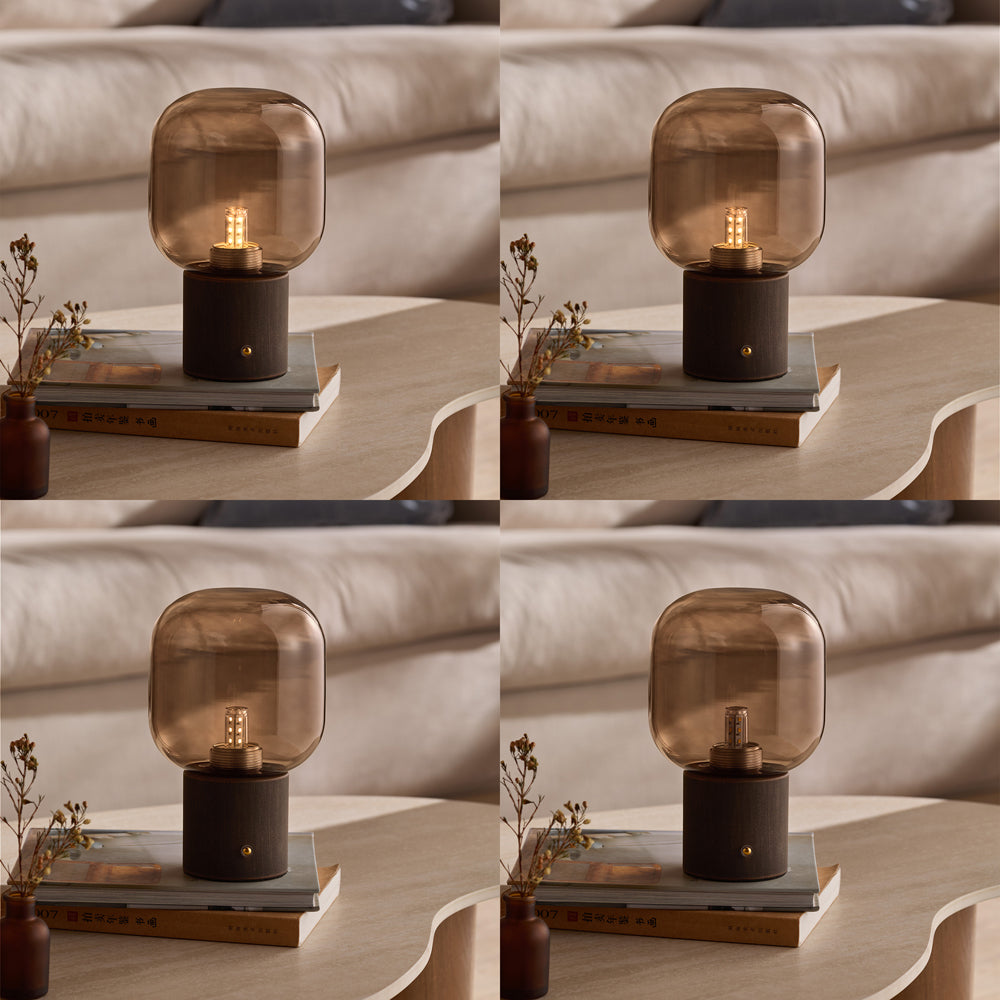 Plain Brown Lighting - Elgin Rechargeable Table Lamp Smoked Glass/Espresso Brown Yard