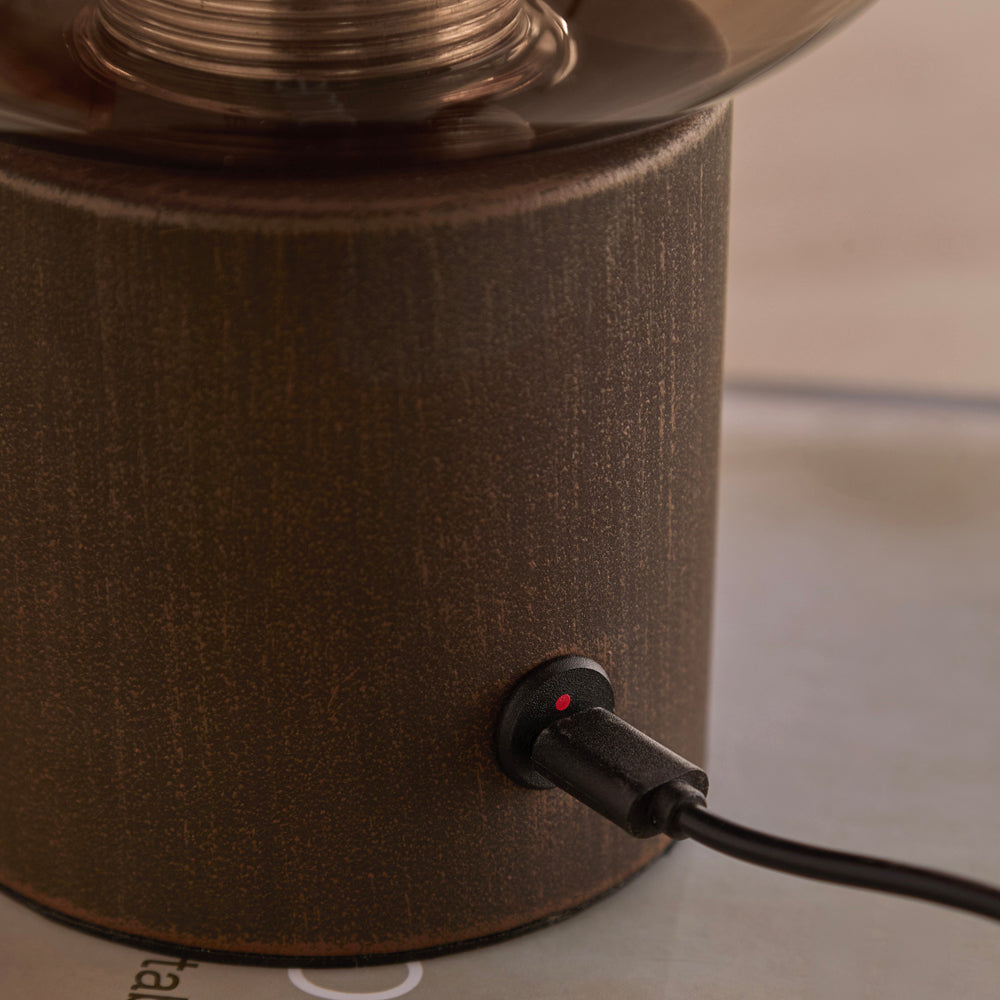 Plain Brown Lighting - Elgin Rechargeable Table Lamp Smoked Glass/Espresso Brown Yard