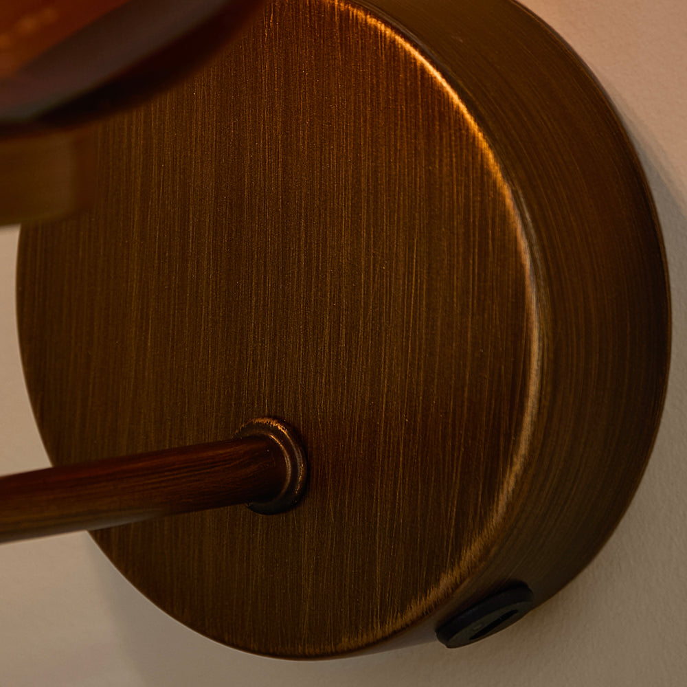 Plain Brown Lighting - Elgin Rechargeable Wall Light Amber Glass/Aged Brass Yard