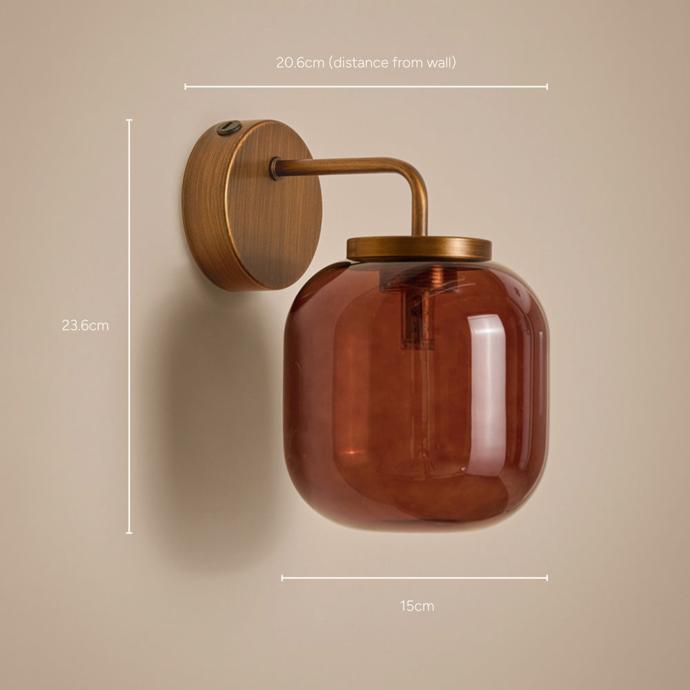 Plain Brown Lighting - Elgin Rechargeable Wall Light Amber Glass/Aged Brass Yard