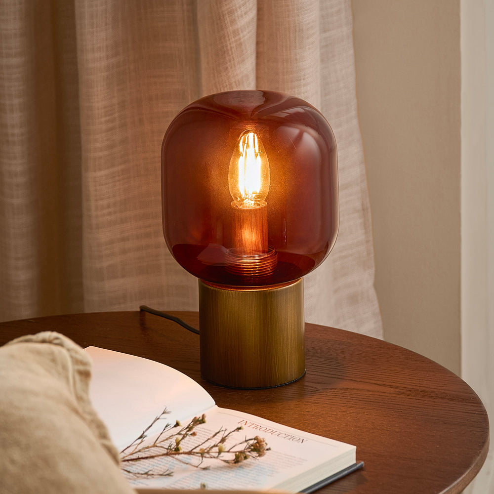 Plain Brown Lighting - Elgin Wired Table Lamp Amber Glass/Aged Brass Yard