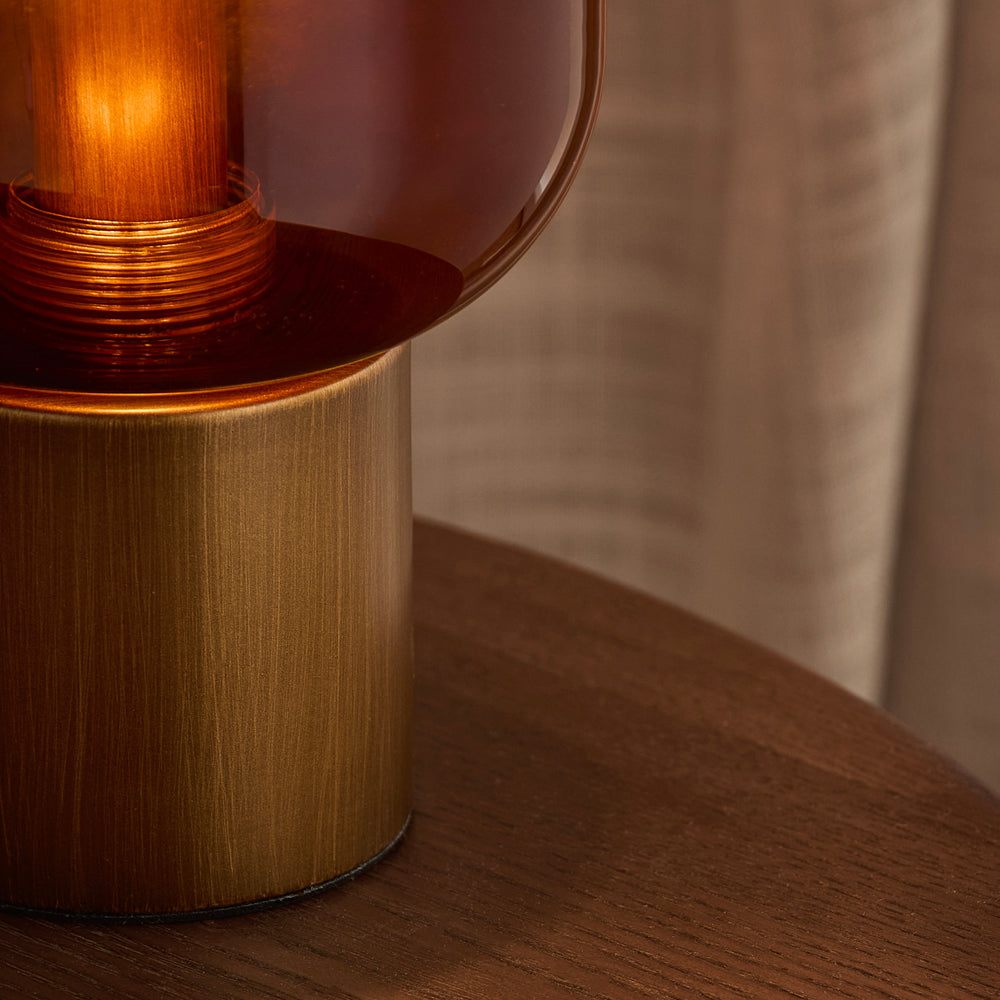 Plain Brown Lighting - Elgin Wired Table Lamp Amber Glass/Aged Brass Yard