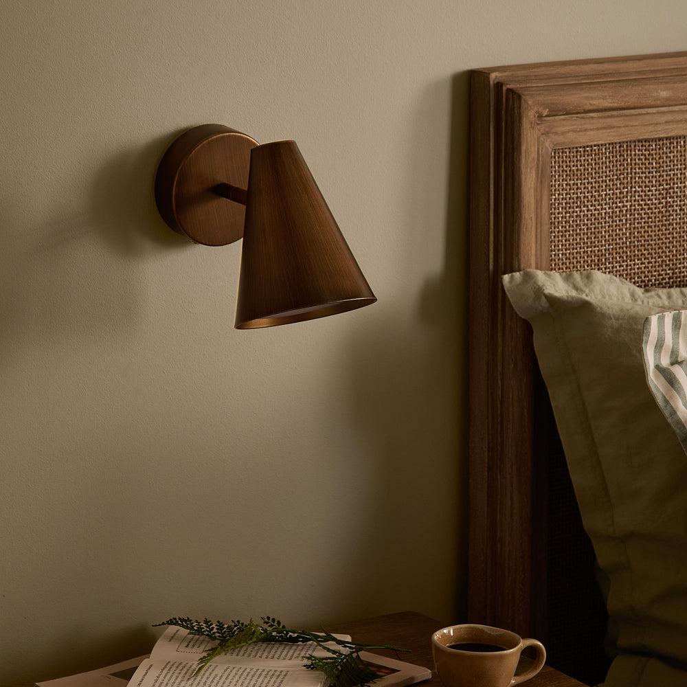 Plain Brown Lighting - Finn Narrow Rechargeable Wall Light Aged Brass Yard