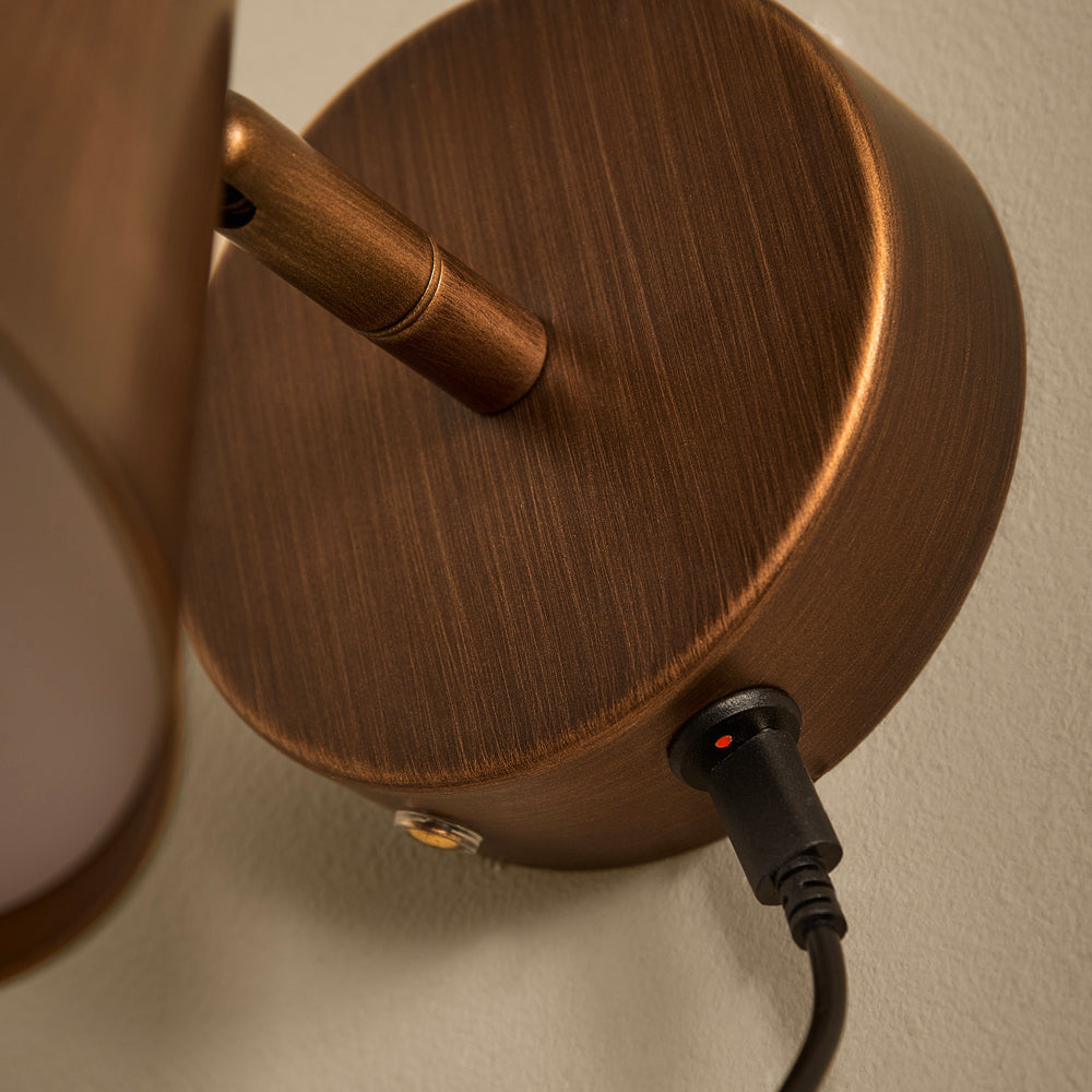 Plain Brown Lighting - Finn Narrow Rechargeable Wall Light Aged Brass Yard