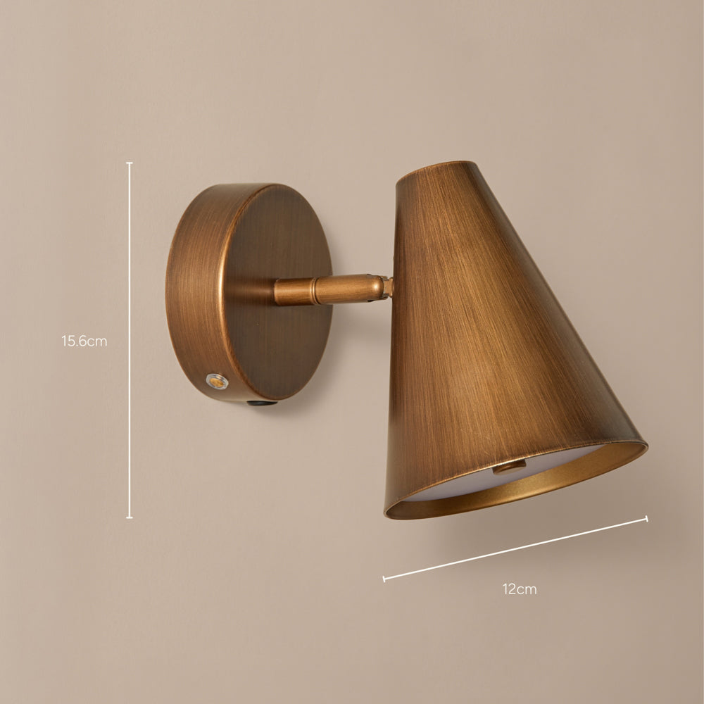 Plain Brown Lighting - Finn Narrow Rechargeable Wall Light Aged Brass Yard