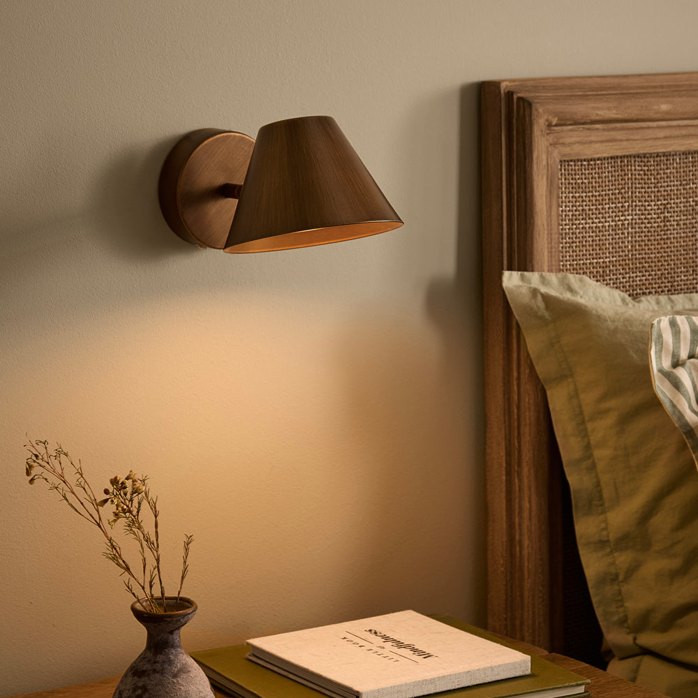 Plain Brown Lighting - Finn Wide Rechargeable Wall Light Aged Brass Yard