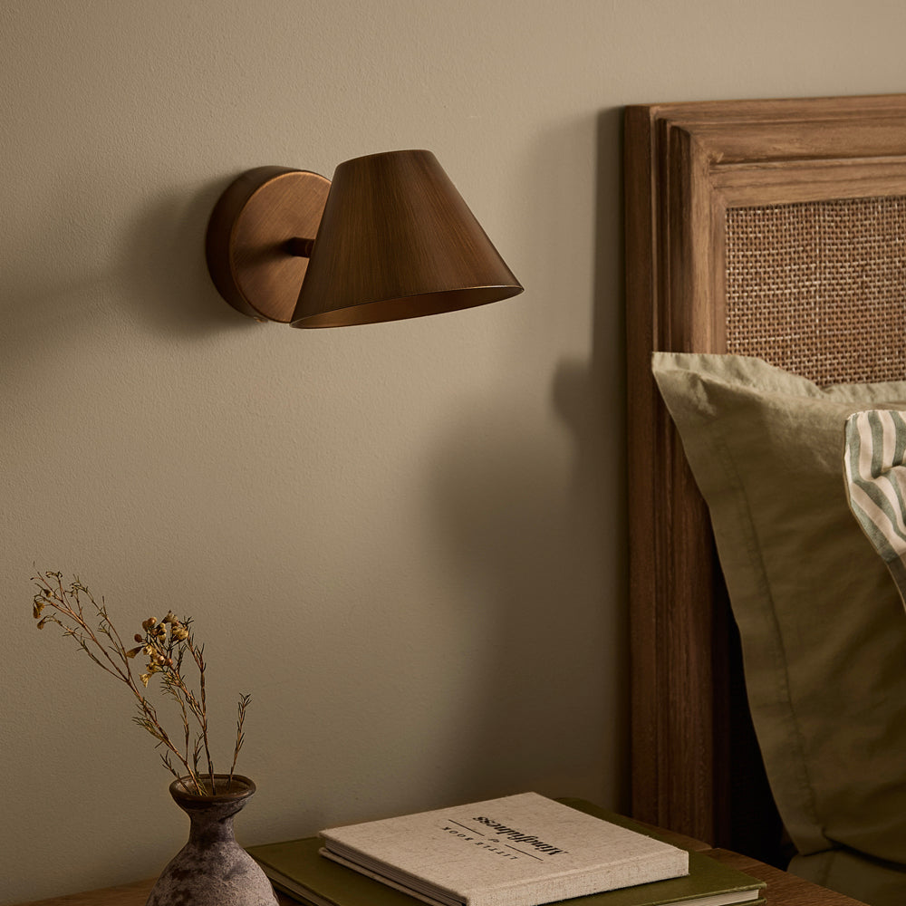 Plain Brown Lighting - Finn Wide Rechargeable Wall Light Aged Brass Yard