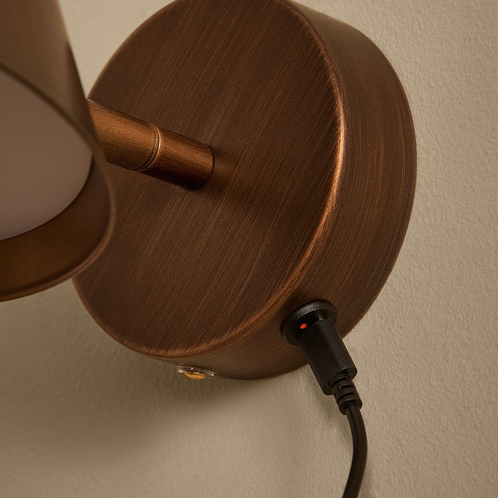 Plain Brown Lighting - Finn Wide Rechargeable Wall Light Aged Brass Yard