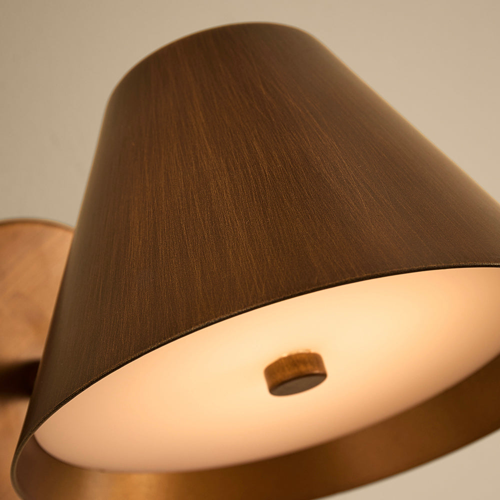 Plain Brown Lighting - Finn Wide Rechargeable Wall Light Aged Brass Yard