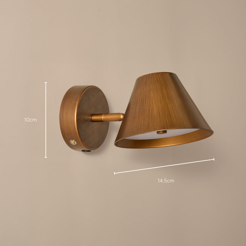 Plain Brown Lighting - Finn Wide Rechargeable Wall Light Aged Brass Yard