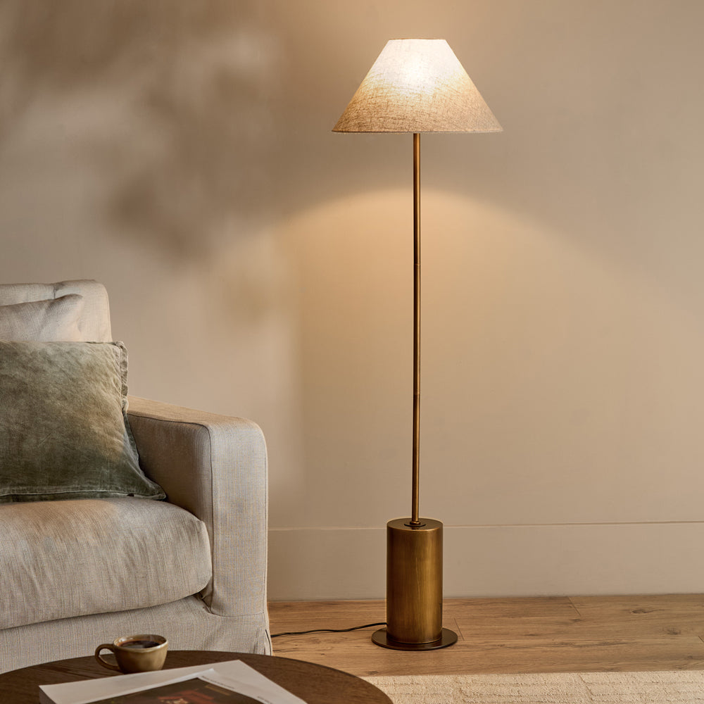 Plain Brown Lighting - Finn Tall Wired Floor Lamp Aged Brass Yard