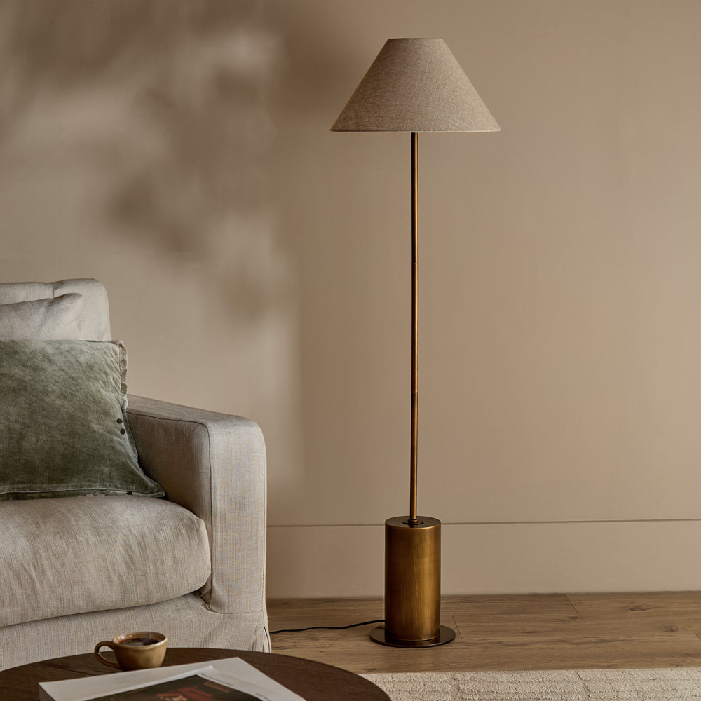 Plain Brown Lighting - Finn Tall Wired Floor Lamp Aged Brass Yard