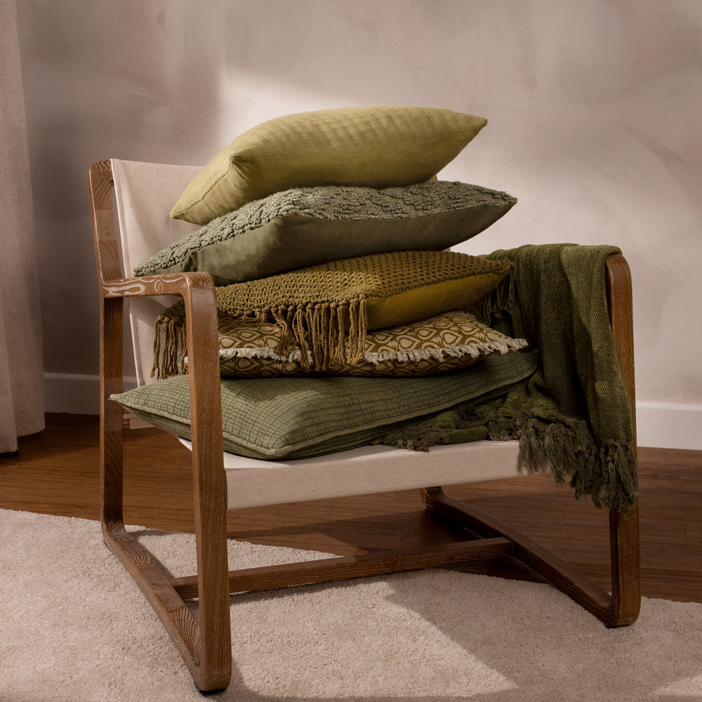 Geometric Green Cushions - Georgi  Cushion Cover Olive Yard