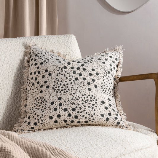Spotted Black Cushions - Hara Woven Fringed Cotton Cushion Cover Lichen Yard