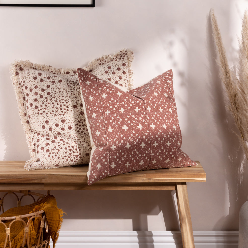 Spotted Brown Cushions - Hara Woven Fringed Cotton Cushion Cover Pecan Yard