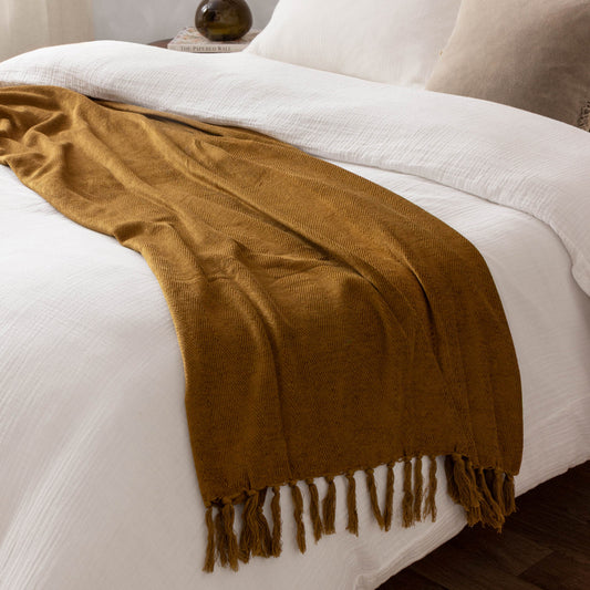 Herringbone Yellow Throws - Harri  Throw Honey Yard