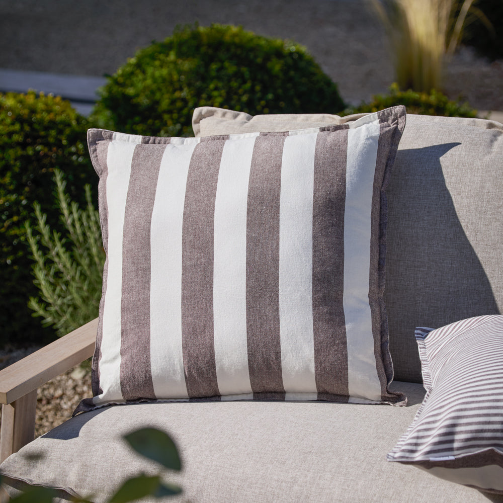 Striped Brown Cushions - Hayle 100% Cotton Outdoor Polyester Filled Cushion Chocolate Yard