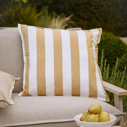 Striped Yellow Cushions - Hayle 100% Cotton Outdoor Polyester Filled Cushion Honey Yard
