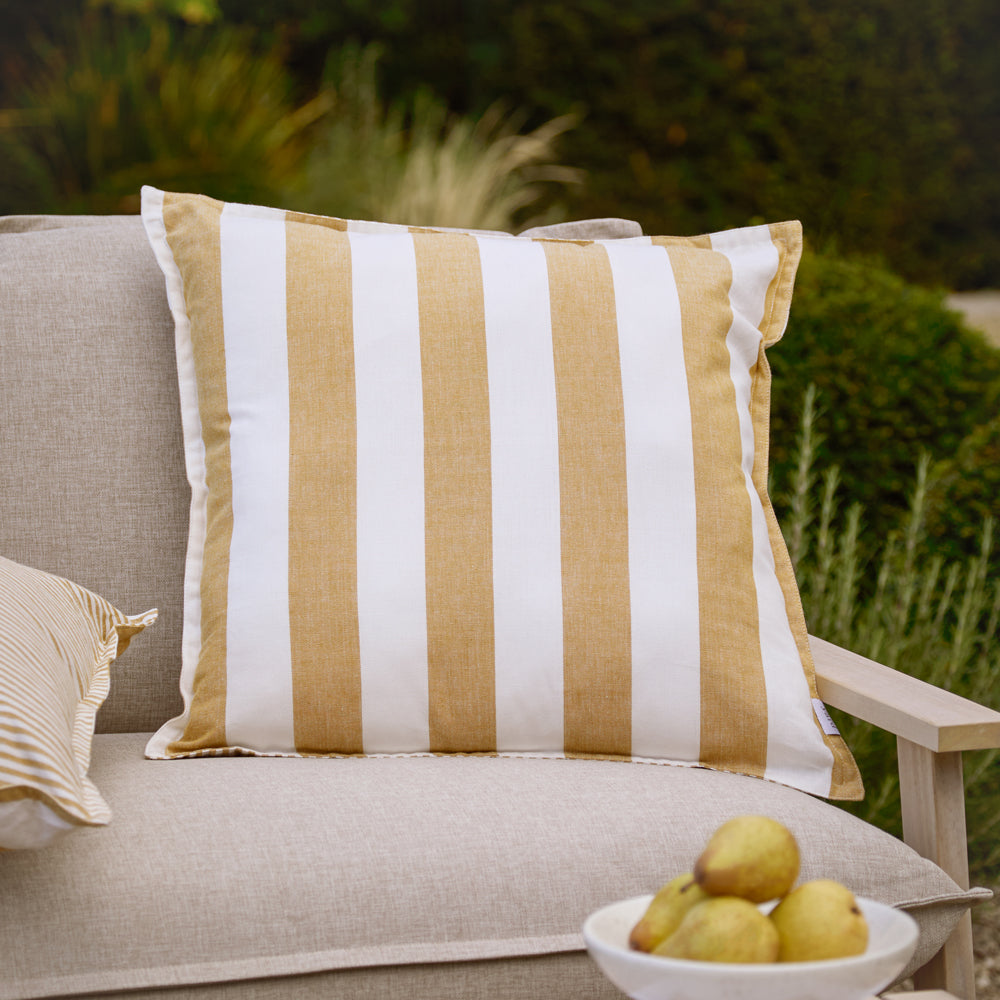 Striped Yellow Cushions - Hayle 100% Cotton Outdoor Polyester Filled Cushion Honey Yard