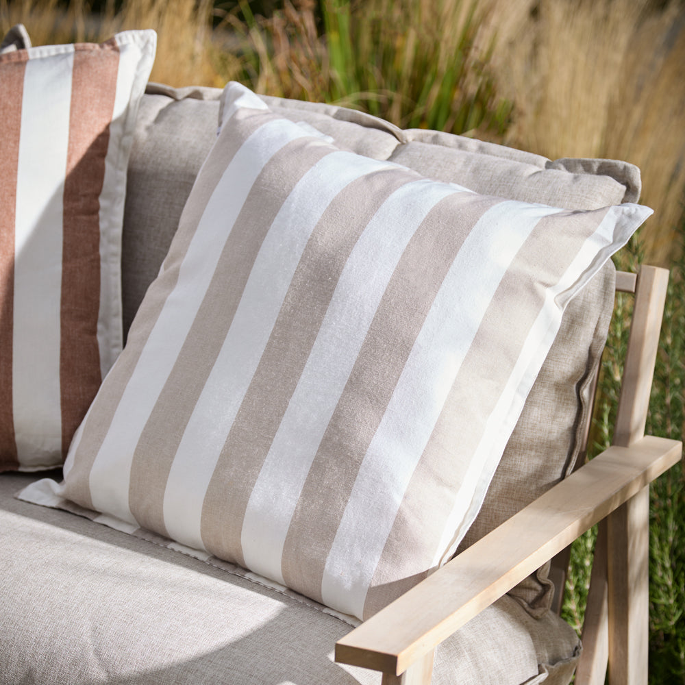 Striped Beige Cushions - Hayle 100% Cotton Outdoor Polyester Filled Cushion Natural Yard