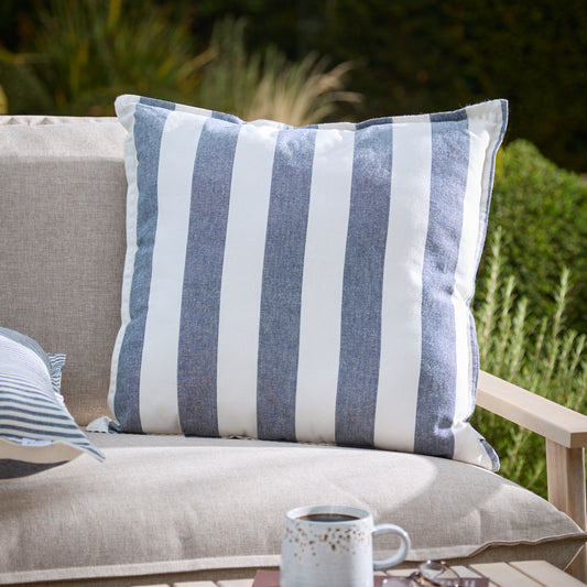 Striped Blue Cushions - Hayle 100% Cotton Outdoor Polyester Filled Cushion Navy Yard