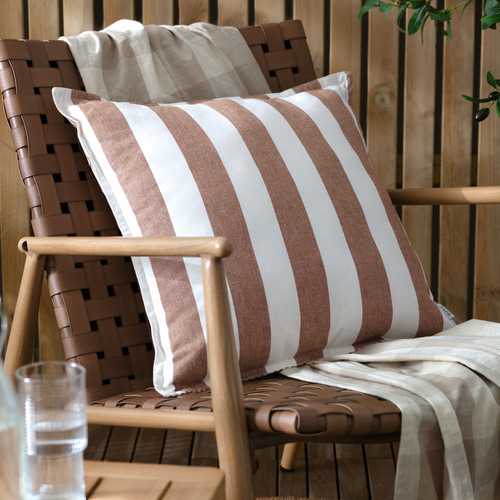 Striped Brown Cushions - Hayle Cotton Outdoor Polyester Filled Cushion Pecan Yard