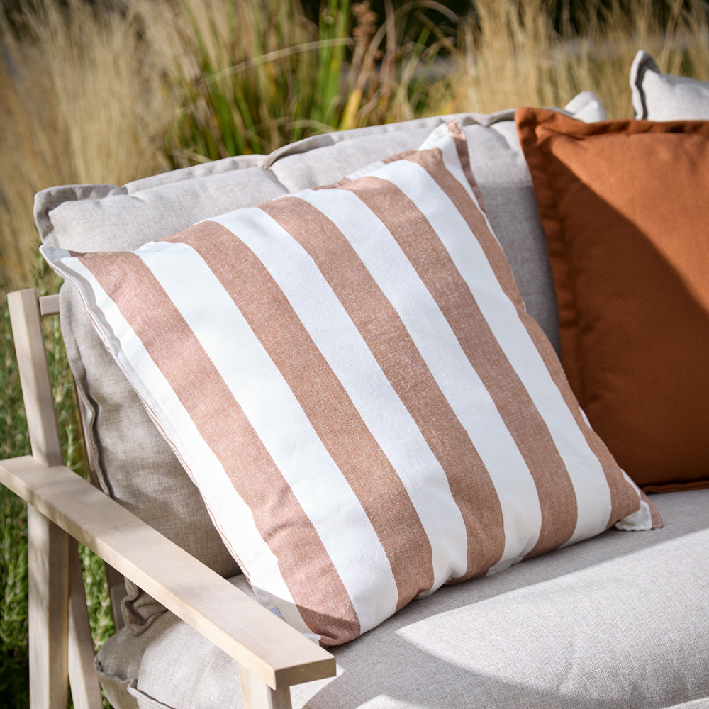 Striped Brown Cushions - Hayle 100% Cotton Outdoor Polyester Filled Cushion Pecan Yard