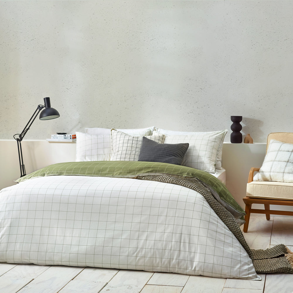 Check Beige Bedding - Howarth Check  Duvet Cover Set Moss/Natural Yard