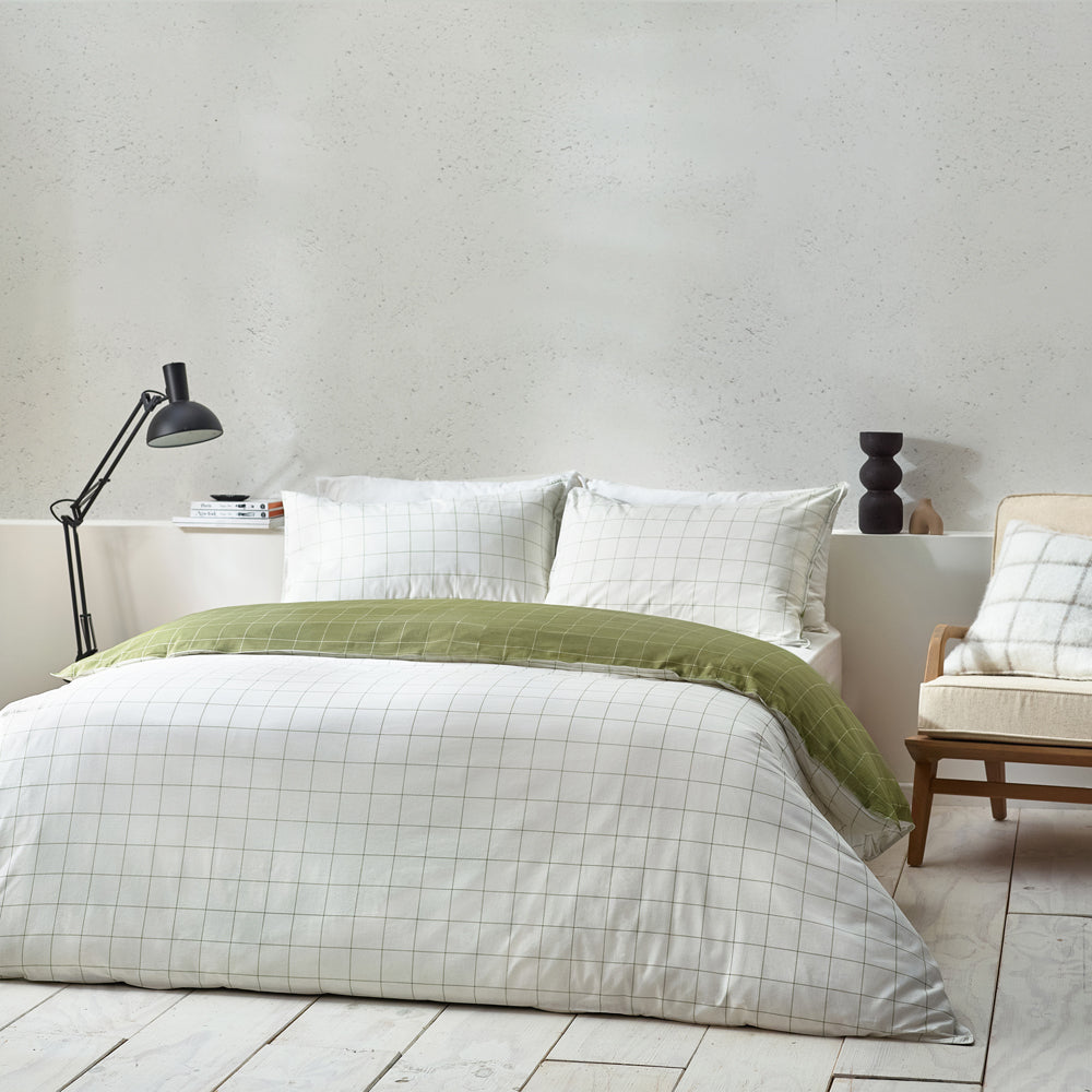 Check Beige Bedding - Howarth Check  Duvet Cover Set Moss/Natural Yard