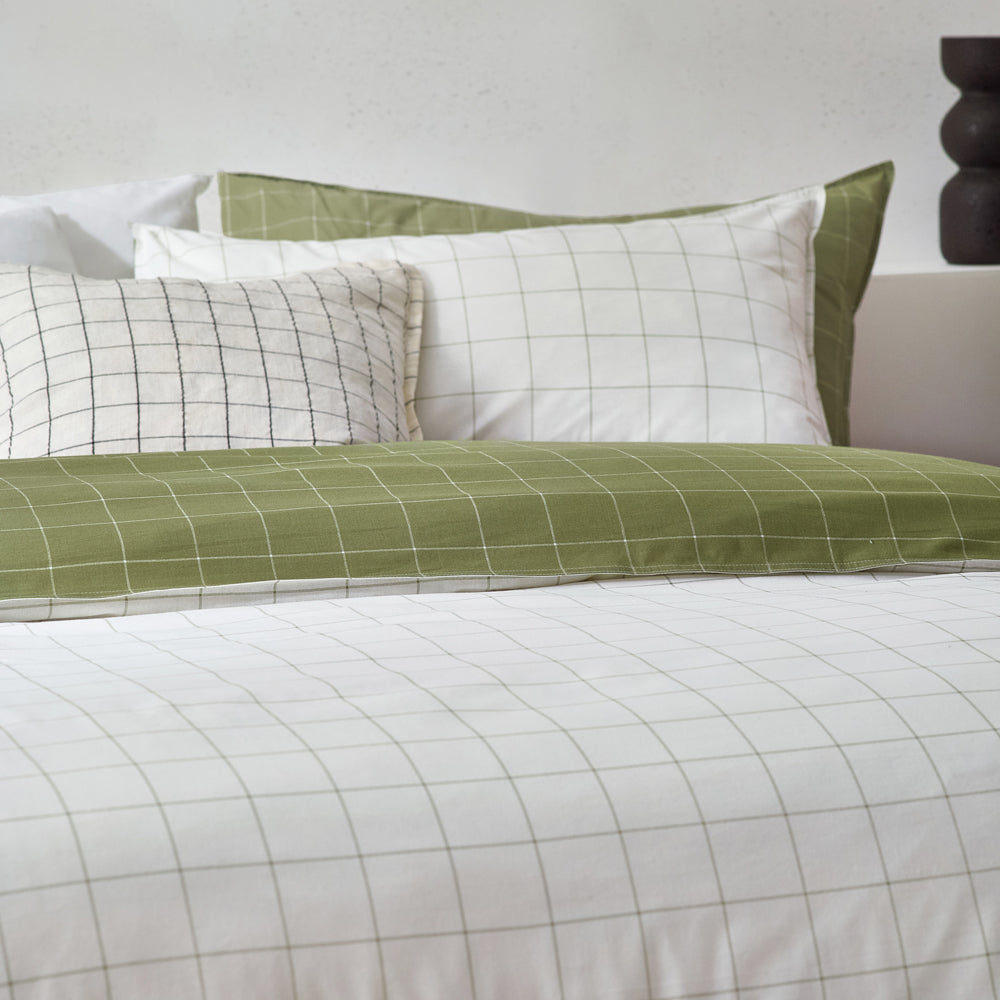 Check Beige Bedding - Howarth Check  Duvet Cover Set Moss/Natural Yard