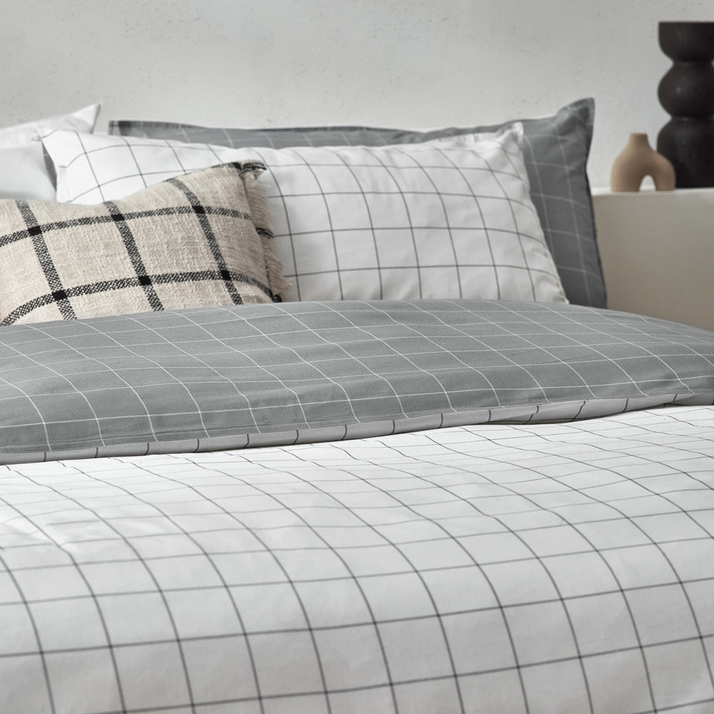 Check Grey Bedding - Howarth Check  Duvet Cover Set White/Black Yard