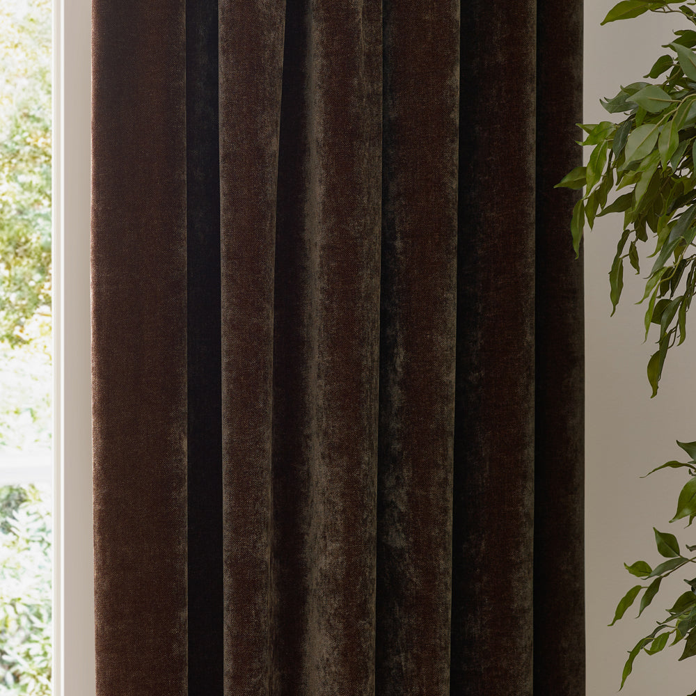 Plain Brown Curtains - Heavy Chenille Blackout Pencil Pleat Curtains Brown Yard