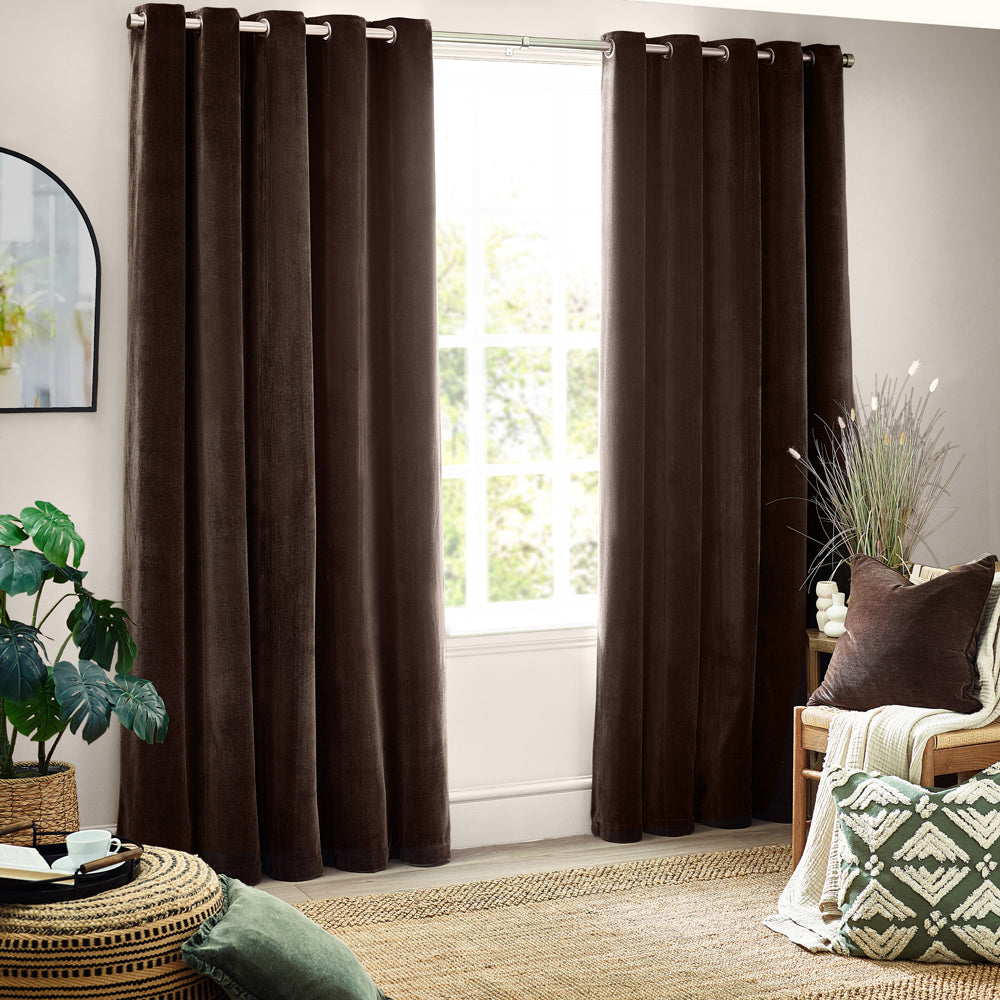 Plain Brown Curtains - Heavy Chenille Blackout Eyelet Curtains Brown Yard