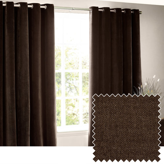 Plain Brown Curtains - Heavy Chenille Blackout Eyelet Curtains Brown Yard