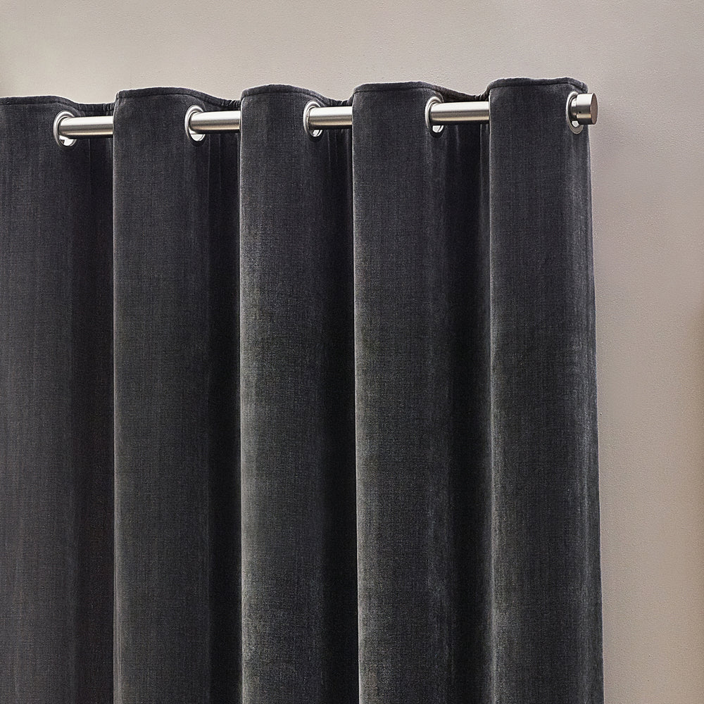 Plain Grey Curtains - Heavy Chenille Blackout Eyelet Curtains Charcoal Yard