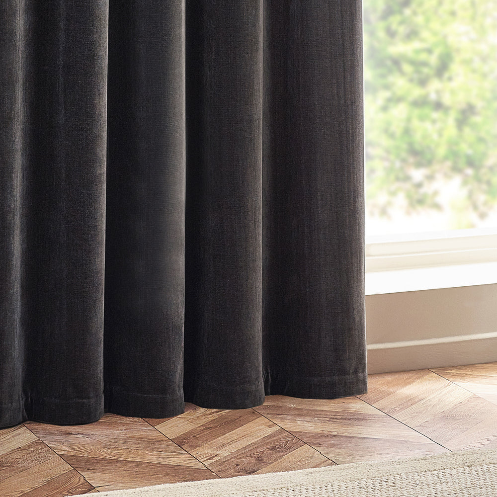 Plain Grey Curtains - Heavy Chenille Blackout Eyelet Curtains Charcoal Yard