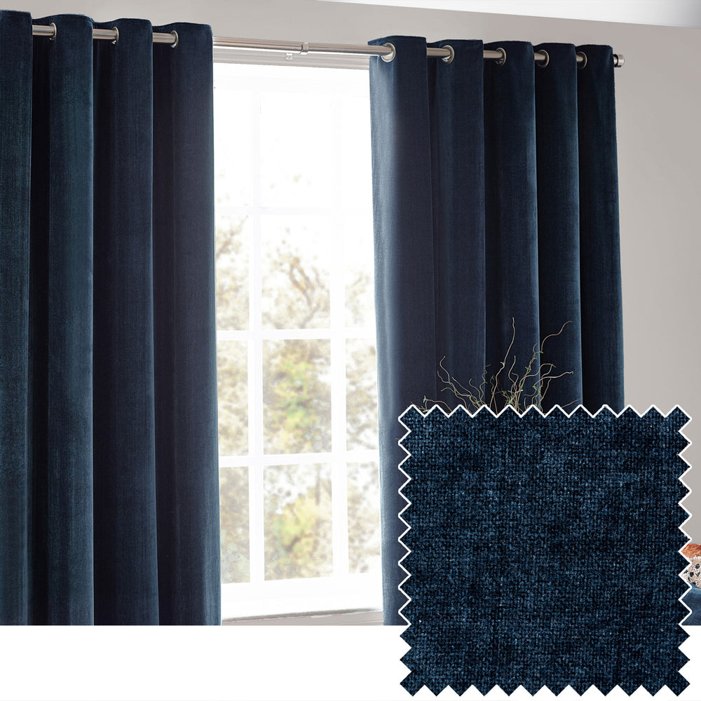 Plain Blue Curtains - Heavy Chenille Blackout Eyelet Curtains Navy Yard