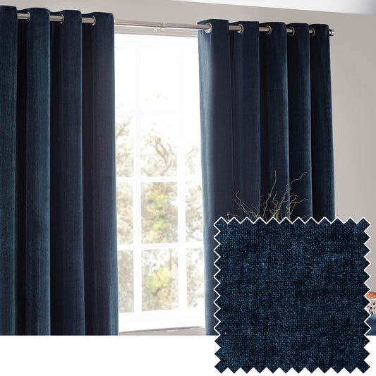 Plain Blue Curtains - Heavy Chenille Blackout Eyelet Curtains Navy Yard