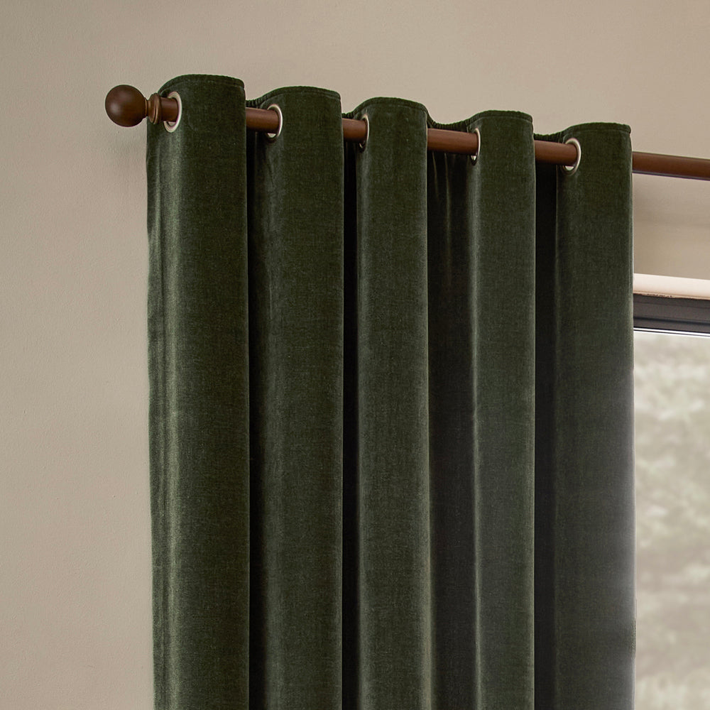 Plain Green Curtains - Heavy Chenille Fully Lined Eyelet Curtains Lichen Yard
