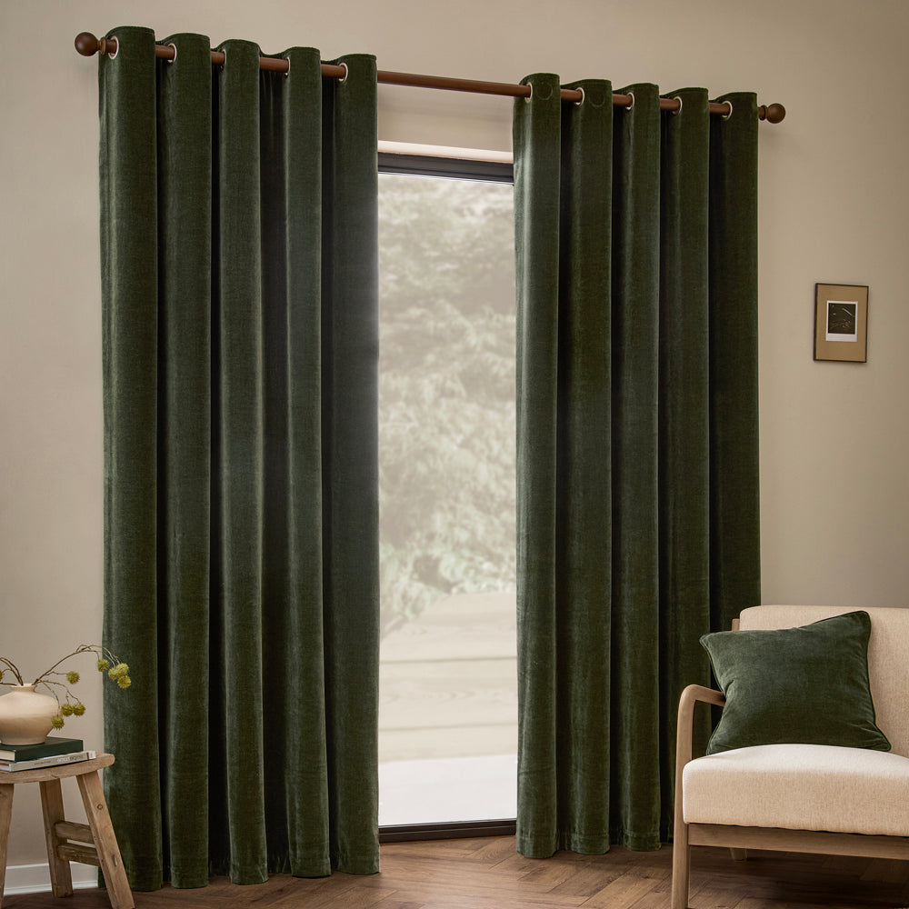 Plain Green Curtains - Heavy Chenille Fully Lined Eyelet Curtains Lichen Yard