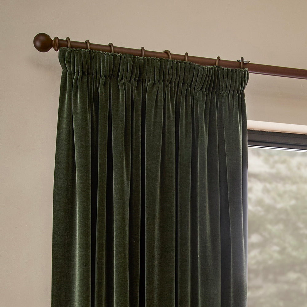 Plain Green Curtains - Heavy Chenille Fully Lined Pencil Pleat Curtains Lichen Yard