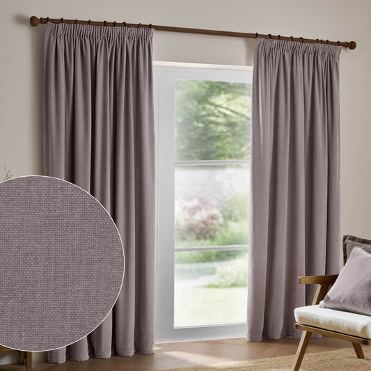Plain Purple Curtains - Heavy Chenille Fully Lined Velvet Pencil Pleat Curtains Mauve Yard